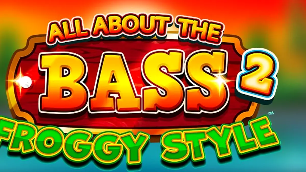 Tampilan visual slot All About the Bass 2: Froggy Style dengan karakter pemancing dan katak yang lucu