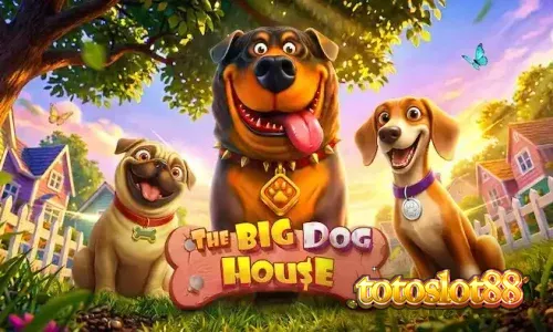 Tampilan visual slot The Big Dog House dengan simbol anjing yang ikonik